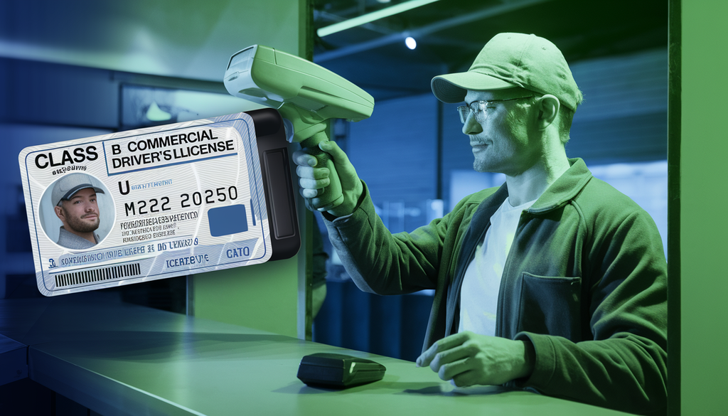 A delivery driver uses a high-tech ID scanner to verify a customer's age at a modern convenience store.