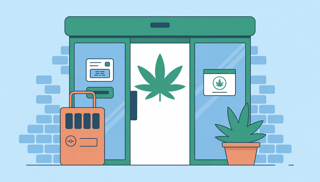 Cannabis dispensary entrance with a door access control system, ensuring adult access.