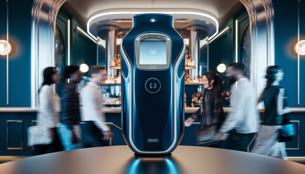 A modern bar entrance with a futuristic ID scanner and diverse patrons entering smoothly.