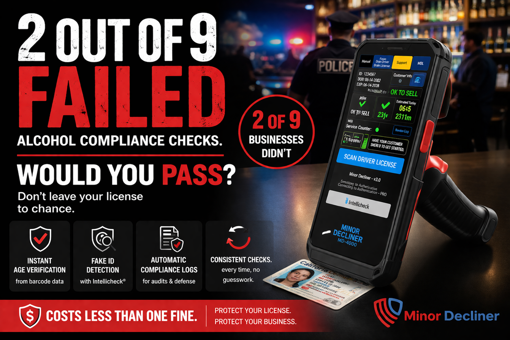 Alcohol Compliance Check Failures: 2 of 9 Businesses Cited | Prevent with Minor Decliner ID Scanners